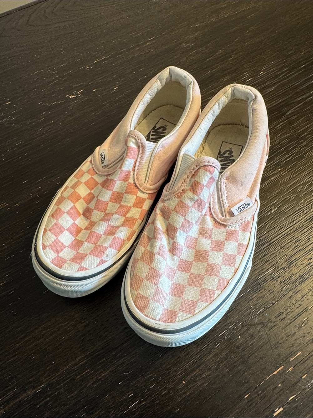 Vans Kids Slip-On Checkerboard Sneakers in Pink and White